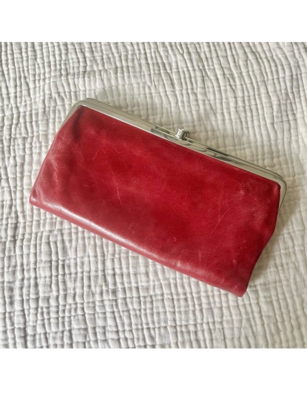 Hobo International Cranberry Red Lauren Folding Leather Clutch Wallet Y2K